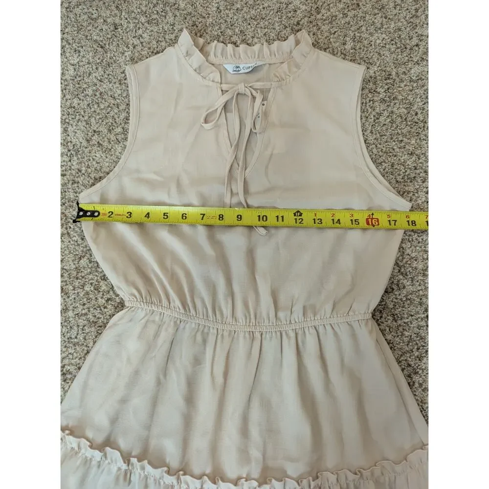 NWT Cupshe Women's Short Sleeveless Dress Ruffle Beige Size Small Beach Swim - Picture 11 of 16